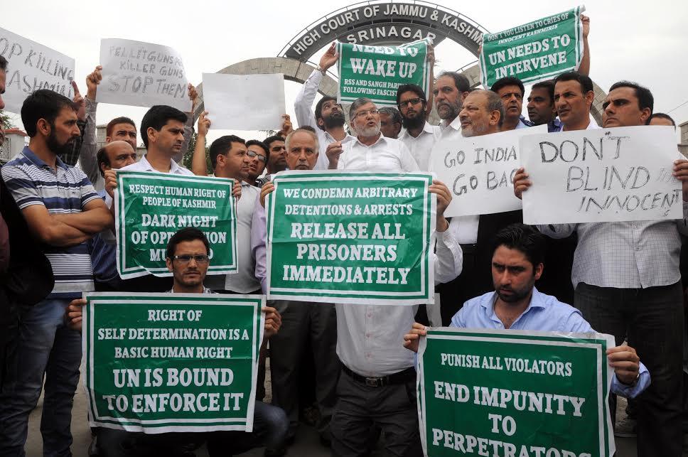 JKHCBA protests against use of pellet guns, civilian killings